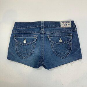 True Religion Blue Denim Shorts with Silver Hardware - Size 31 for Summer Fun